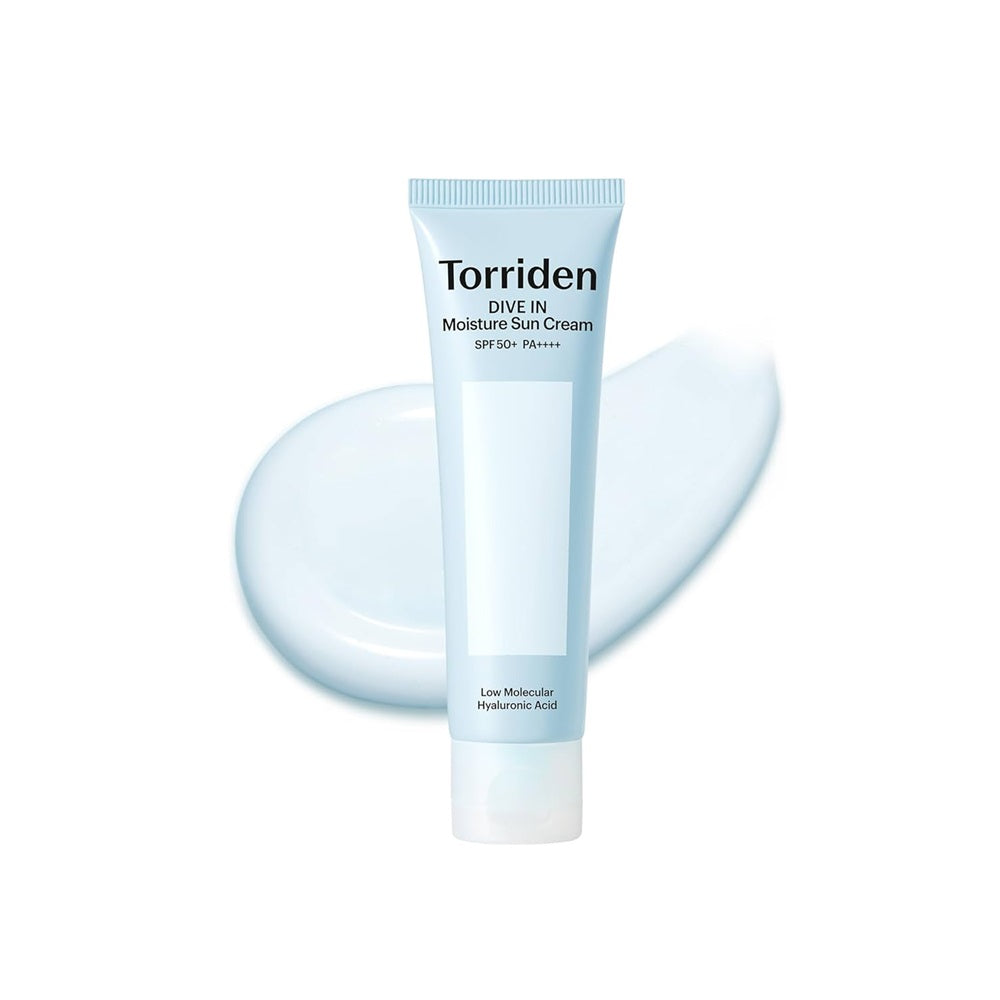 TORRIDEN DIVE-IN Watery Moisture Sun Cream offers SPF50+ PA++++ protection in a lightweight, hydrating formula. Enriched with Niacinamide and multiple types of Hyaluronic Acid, it keeps skin moisturized and radiant while shielding it from harmful UV rays. Calming ingredients like Aloe and Turmeric provide a soothing touch, making this sunscreen ideal for daily use on all skin types, including sensitive skin.