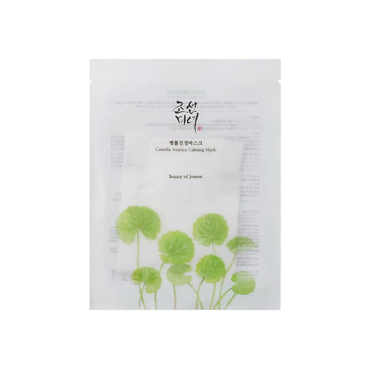 BEAUTY OF JOSEON Centella Asiatica Calming Mask is a soothing sheet mask that delivers instant hydration and relief to stressed skin. Infused with 15% Centella Asiatica Extract, Niacinamide, and Panthenol, it calms redness, strengthens the skin barrier, and restores balance. Enriched with Hyaluronic Acid Complex and Ginseng Root Extract, it deeply hydrates and revitalizes for a plump, radiant finish. Perfect for sensitive, irritated, or tired skin in need of quick comfort and glow.