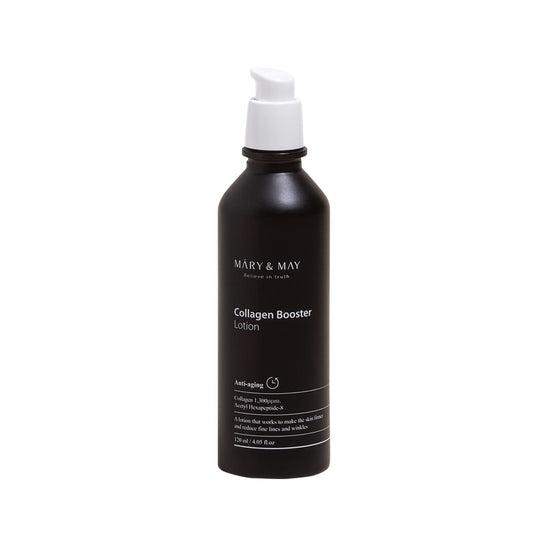 MARY & MAY Collagen Booster Lotion delivers lightweight hydration while helping to restore firmness and elasticity. Enriched with three types of collagen (Hydrolyzed, Soluble, and Extract), it works to smooth fine lines and support a plumper complexion. Niacinamide brightens dullness, while Adenosine and Acetyl Hexapeptide-8 target visible signs of aging. A blend of Squalene, Jojoba, and Macadamia Oils nourishes and protects the skin barrier, leaving skin soft, radiant, and refreshed.