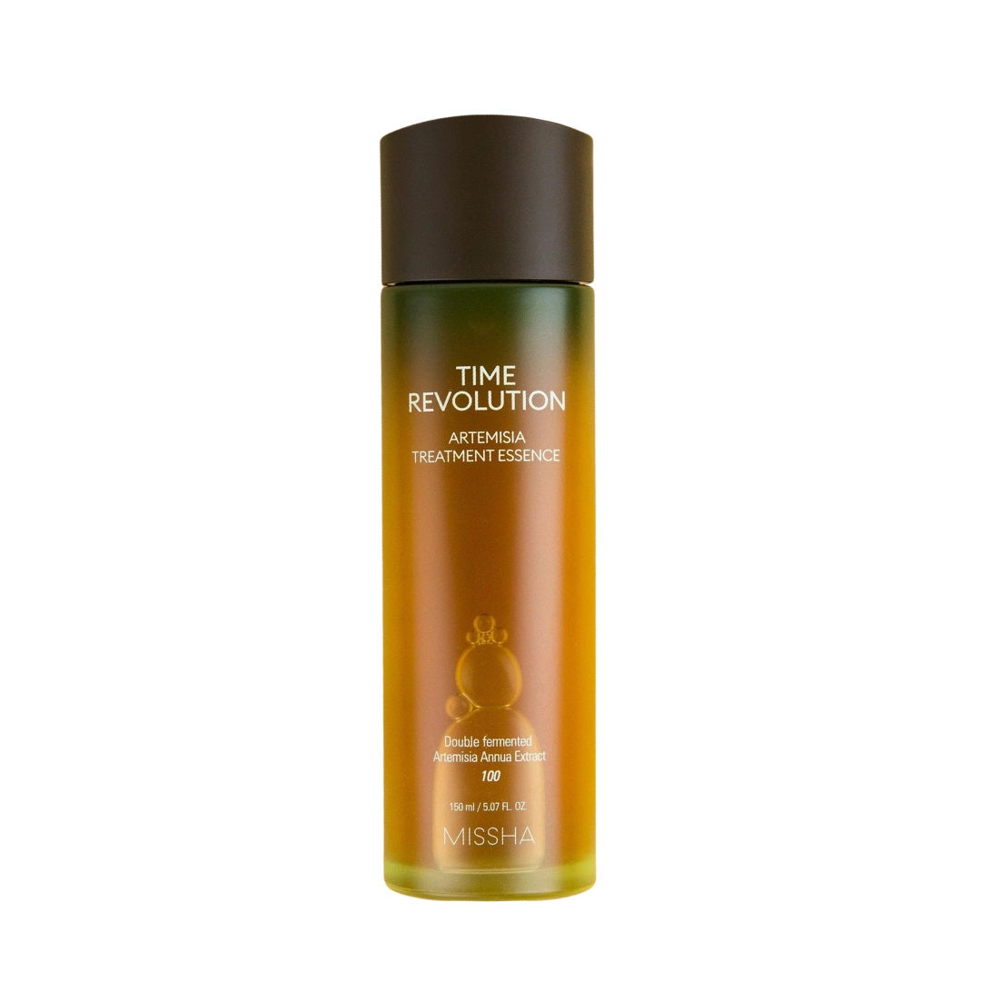 MISSHA Time Revolution Artemisia Treatment Essence is enriched with 100% double-fermented Artemisia Annua Extract to soothe and hydrate the skin. Its gentle formula calms irritation, balances the skin, and delivers lightweight moisture, leaving your complexion refreshed and healthy-looking.