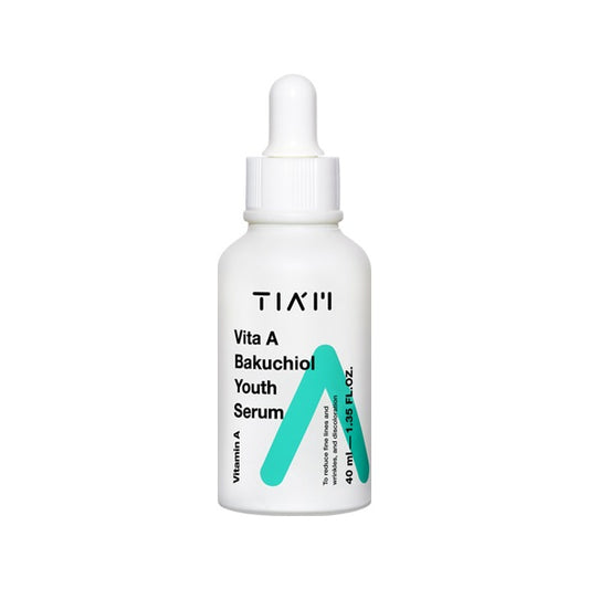 TIAM Vita A Bakuchiol Youth Serum is a gentle anti-aging serum formulated with Bakuchiol and Retinyl Palmitate to help improve the look of fine lines, elasticity, and overall skin smoothness. Sunflower Seed Oil, Hydrolyzed Collagen, and Panthenol help nourish and hydrate the skin, leaving it soft, refreshed, and more youthful-looking. Suitable for&nbsp;normal, dry, combination, and mature skin, especially skin showing early signs of aging.